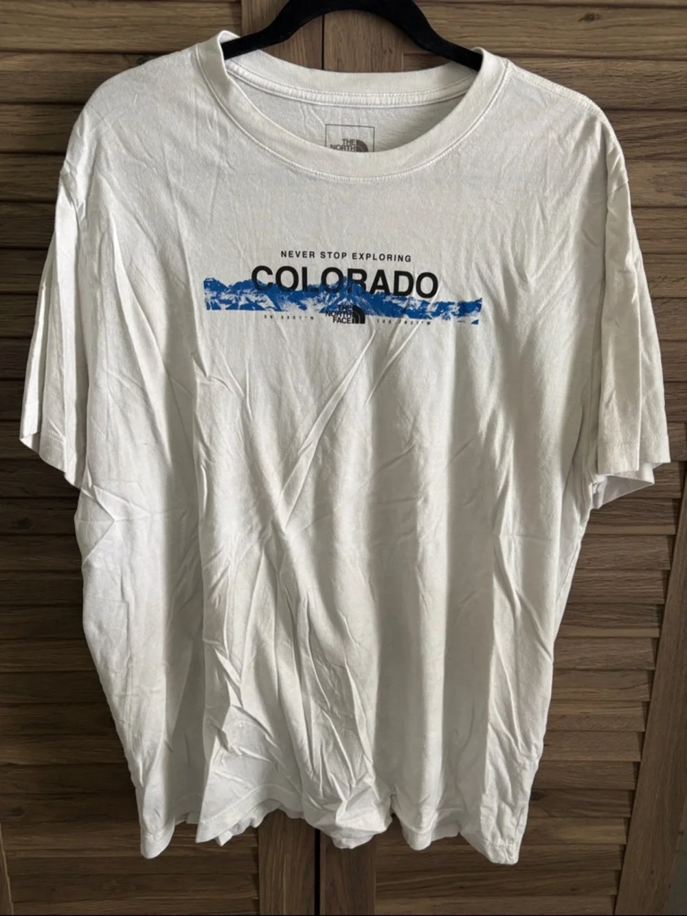The North Face White Short-Sleeve Tee with Blue Colorado Graphic